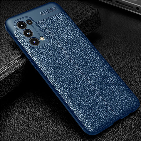 Coque Silicone Gel Motif Cuir Housse Etui pour Oppo Reno5 5G Bleu