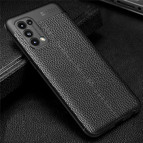 Coque Silicone Gel Motif Cuir Housse Etui pour Oppo Reno5 Pro 5G Noir