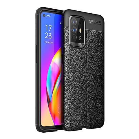 Coque Silicone Gel Motif Cuir Housse Etui pour Oppo Reno5 Z 5G Noir