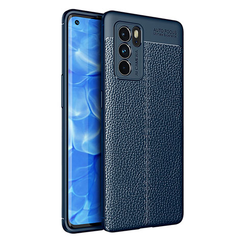 Coque Silicone Gel Motif Cuir Housse Etui pour Oppo Reno6 Pro 5G India Bleu