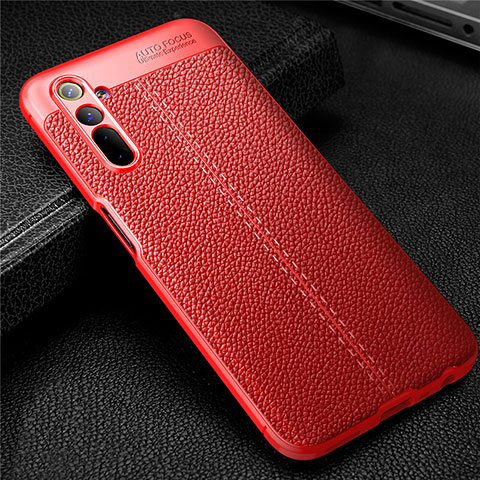 Coque Silicone Gel Motif Cuir Housse Etui pour Realme 6s Rouge