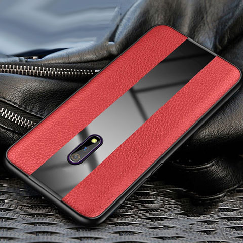 Coque Silicone Gel Motif Cuir Housse Etui pour Realme X Rouge