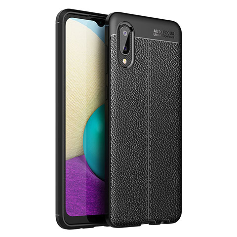 Coque Silicone Gel Motif Cuir Housse Etui pour Samsung Galaxy A02 Noir