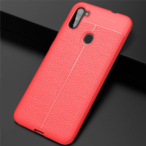 Coque Silicone Gel Motif Cuir Housse Etui pour Samsung Galaxy A11 Rouge