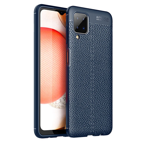 Coque Silicone Gel Motif Cuir Housse Etui pour Samsung Galaxy A12 5G Bleu