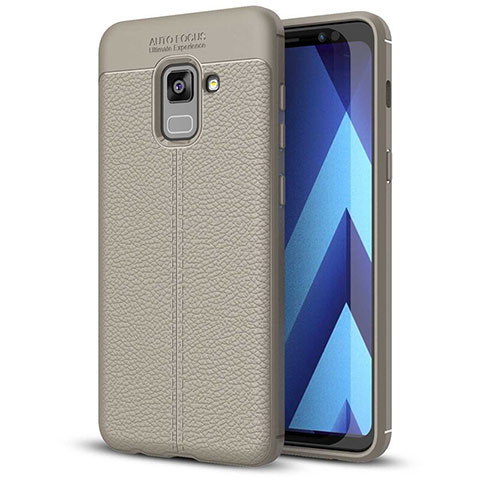 Coque Silicone Gel Motif Cuir Housse Etui pour Samsung Galaxy A5 (2018) A530F Gris