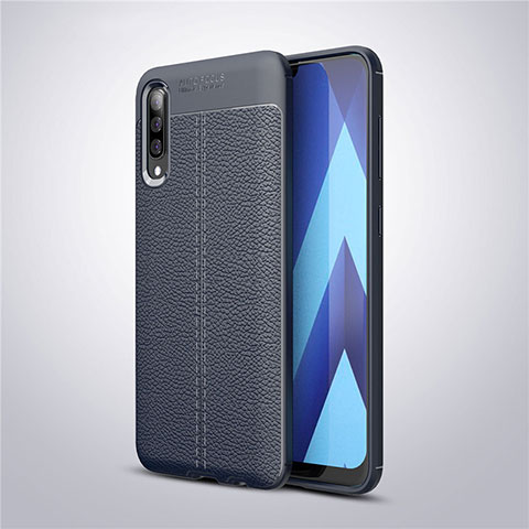 Coque Silicone Gel Motif Cuir Housse Etui pour Samsung Galaxy A50 Bleu