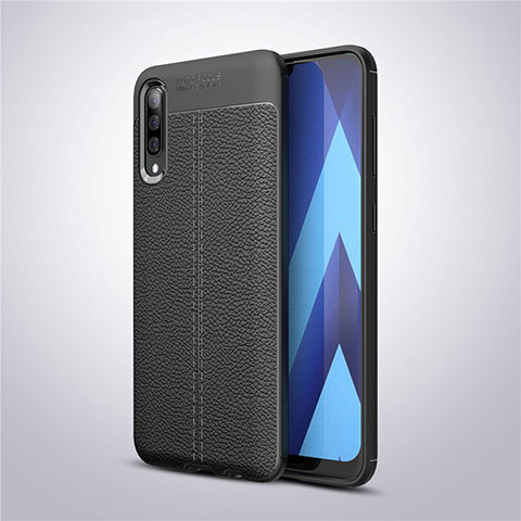 Coque Silicone Gel Motif Cuir Housse Etui pour Samsung Galaxy A50S Noir