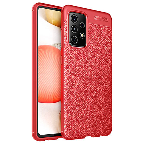 Coque Silicone Gel Motif Cuir Housse Etui pour Samsung Galaxy A52 5G Rouge