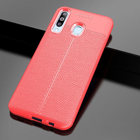 Coque Silicone Gel Motif Cuir Housse Etui pour Samsung Galaxy A60 Rouge