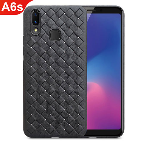 Coque Silicone Gel Motif Cuir Housse Etui pour Samsung Galaxy A6s Noir