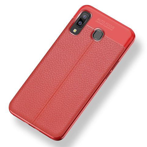 Coque Silicone Gel Motif Cuir Housse Etui pour Samsung Galaxy A8 Star Rouge