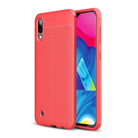 Coque Silicone Gel Motif Cuir Housse Etui pour Samsung Galaxy M10 Rouge