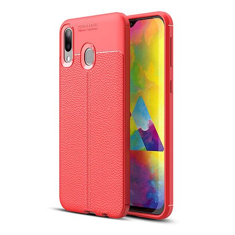 Coque Silicone Gel Motif Cuir Housse Etui pour Samsung Galaxy M20 Rouge