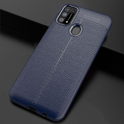 Coque Silicone Gel Motif Cuir Housse Etui pour Samsung Galaxy M31 Bleu