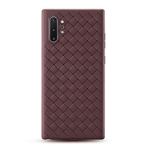 Coque Silicone Gel Motif Cuir Housse Etui pour Samsung Galaxy Note 10 Plus 5G Marron