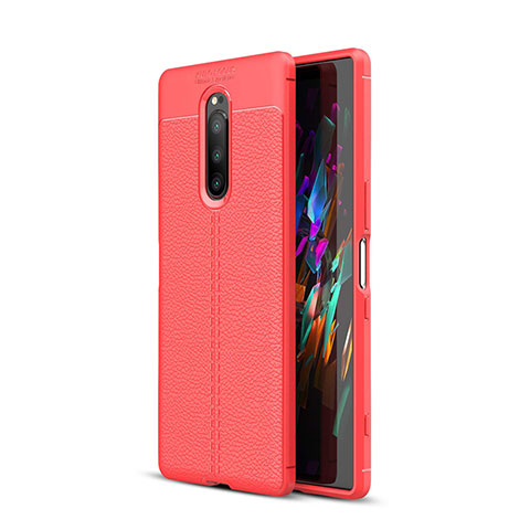 Coque Silicone Gel Motif Cuir Housse Etui pour Sony Xperia 1 Rouge