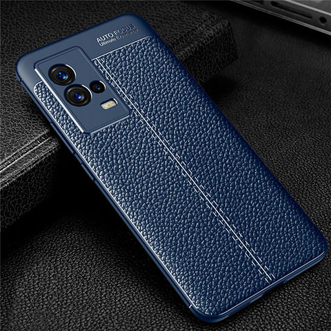 Coque Silicone Gel Motif Cuir Housse Etui pour Vivo iQOO 8 5G Bleu