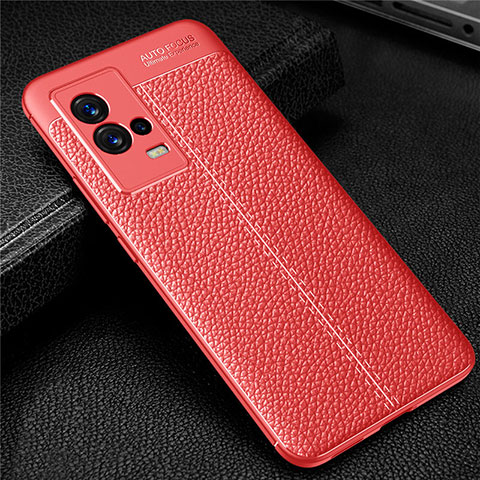 Coque Silicone Gel Motif Cuir Housse Etui pour Vivo iQOO 8 5G Rouge