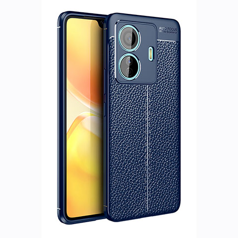 Coque Silicone Gel Motif Cuir Housse Etui pour Vivo iQOO Z6 Pro 5G Bleu