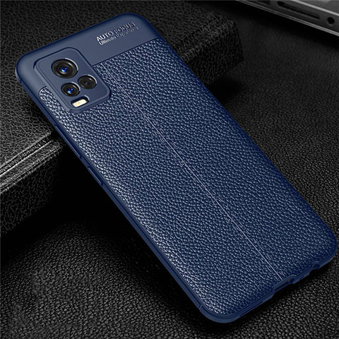 Coque Silicone Gel Motif Cuir Housse Etui pour Vivo V20 Bleu