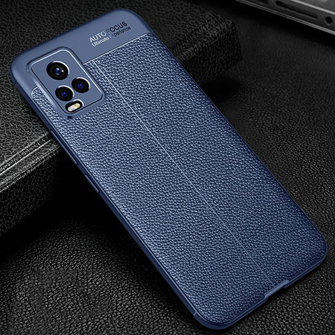 Coque Silicone Gel Motif Cuir Housse Etui pour Vivo V20 Pro 5G Bleu