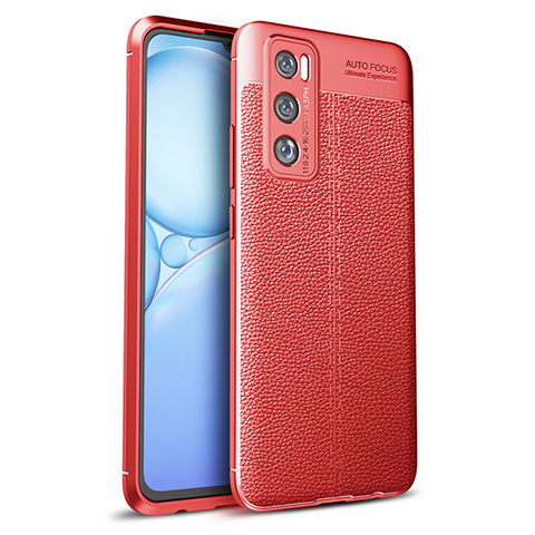 Coque Silicone Gel Motif Cuir Housse Etui pour Vivo V20 SE Rouge