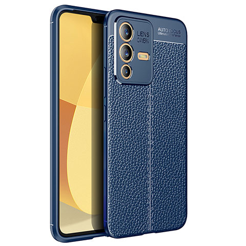 Coque Silicone Gel Motif Cuir Housse Etui pour Vivo V23 5G Bleu