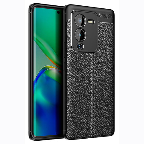 Coque Silicone Gel Motif Cuir Housse Etui pour Vivo V25 Pro 5G Noir