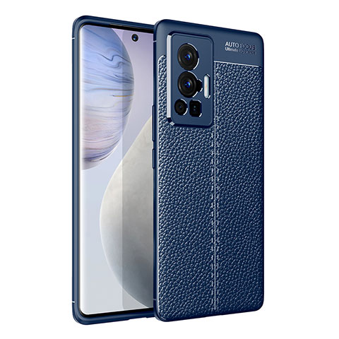 Coque Silicone Gel Motif Cuir Housse Etui pour Vivo X70 Pro 5G Bleu