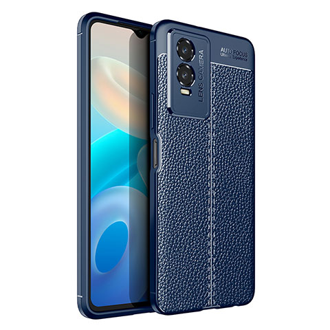 Coque Silicone Gel Motif Cuir Housse Etui pour Vivo Y74s 5G Bleu