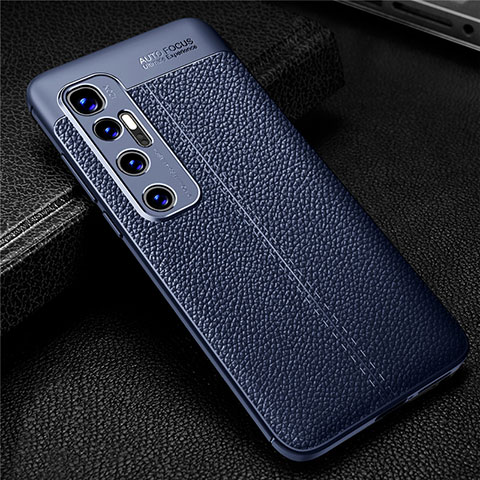 Coque Silicone Gel Motif Cuir Housse Etui pour Xiaomi Mi 10 Ultra Bleu