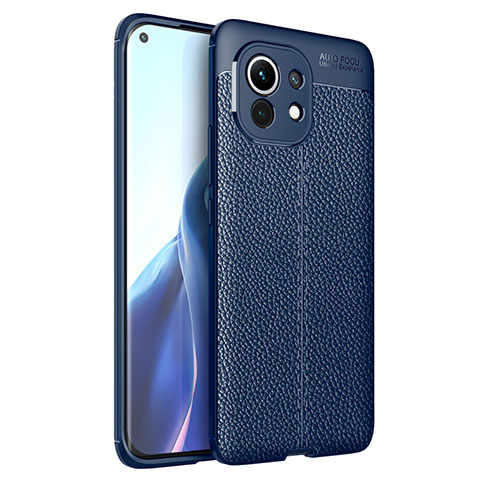 Coque Silicone Gel Motif Cuir Housse Etui pour Xiaomi Mi 11 Lite 5G Bleu