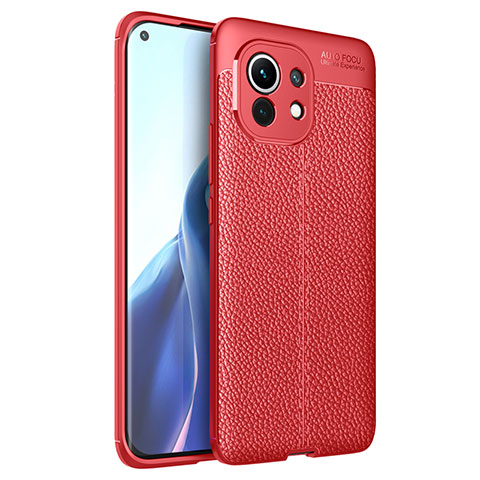 Coque Silicone Gel Motif Cuir Housse Etui pour Xiaomi Mi 11 Lite 5G NE Rouge