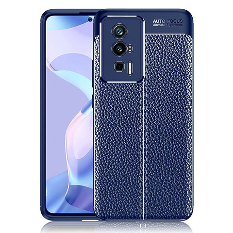 Coque Silicone Gel Motif Cuir Housse Etui pour Xiaomi Poco F5 Pro 5G Bleu