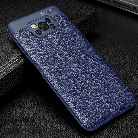 Coque Silicone Gel Motif Cuir Housse Etui pour Xiaomi Poco X3 Pro Bleu