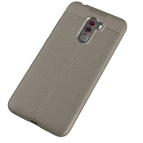 Coque Silicone Gel Motif Cuir Housse Etui pour Xiaomi Pocophone F1 Gris