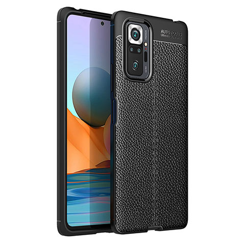 Coque Silicone Gel Motif Cuir Housse Etui pour Xiaomi Redmi Note 10 Pro 4G Noir