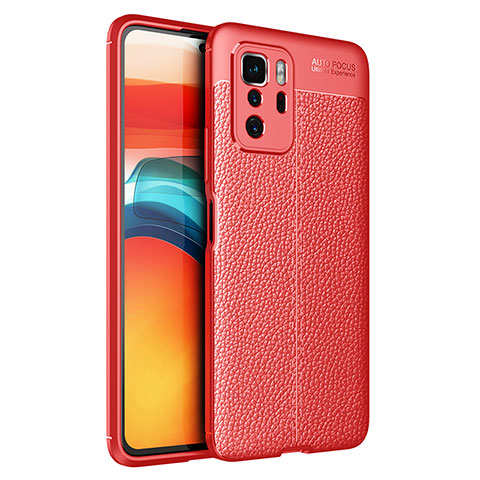 Coque Silicone Gel Motif Cuir Housse Etui pour Xiaomi Redmi Note 10 Pro 5G Rouge