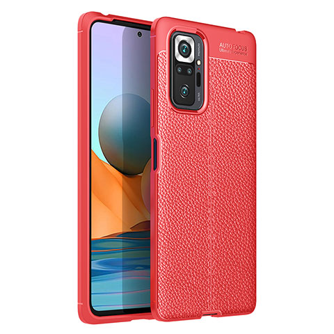 Coque Silicone Gel Motif Cuir Housse Etui pour Xiaomi Redmi Note 10 Pro Max Rouge