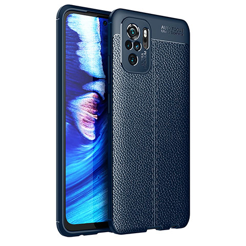 Coque Silicone Gel Motif Cuir Housse Etui pour Xiaomi Redmi Note 10S 4G Bleu