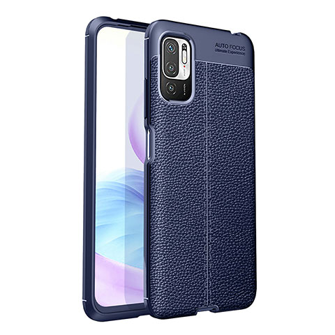 Coque Silicone Gel Motif Cuir Housse Etui pour Xiaomi Redmi Note 10T 5G Bleu