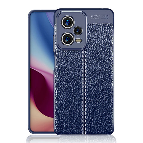 Coque Silicone Gel Motif Cuir Housse Etui pour Xiaomi Redmi Note 12 Pro 5G Bleu