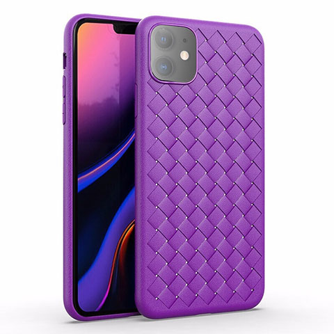 Coque Silicone Gel Motif Cuir Housse Etui S01 pour Apple iPhone 11 Violet