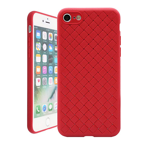 Coque Silicone Gel Motif Cuir Housse Etui S01 pour Apple iPhone 8 Rouge