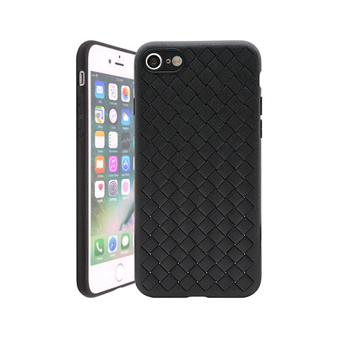 Coque Silicone Gel Motif Cuir Housse Etui S01 pour Apple iPhone SE (2020) Noir