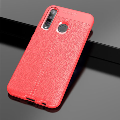 Coque Silicone Gel Motif Cuir Housse Etui S01 pour Huawei Enjoy 9s Rouge