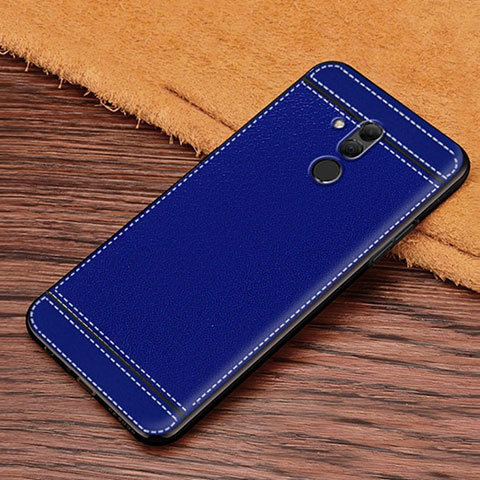 Coque Silicone Gel Motif Cuir Housse Etui S01 pour Huawei Mate 20 Lite Bleu