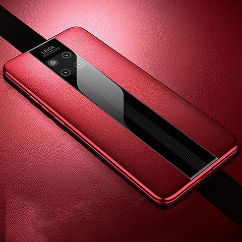 Coque Silicone Gel Motif Cuir Housse Etui S01 pour Huawei Mate 20 Pro Rouge