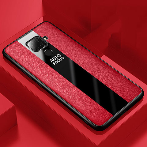 Coque Silicone Gel Motif Cuir Housse Etui S01 pour Huawei Mate 30 Lite Rouge